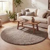 NATURL. Tapis rond à poils longs - Lofty Taupe | Ø 100 cm | Rond | Pile haute