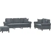 vidaXL Ensemble de canapés 3 pièces avec coussins gris foncé velours