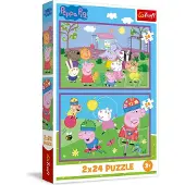 Trefl - Puzzle 2 en 1 : Peppa Pig, Peppa dans l’Aire de Jeux - 2 x 24 Pièces, Ensemble de Deux Puzzles pour Les Enfants à partir de 3 Ans