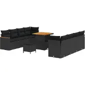 Syfax Ensemble de canapé de jardin 11 pcs Noir polyrotin