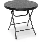 Relaxdays Table de jardin pliante BASTIAN de , ronde, H x L x P : 74 x 80 x 80 cm, métal, plastique, aspect rotin, noir