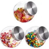 Relaxdays Bocaux à bonbons , lot de 3, 1,5 L, bocaux de conservation pour bonbons, aliments, Candy Bar, couvercles en acier inoxydable, transparents