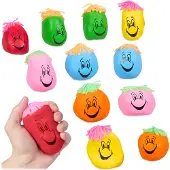 Relaxdays Lot de 24 balles anti-stress de 8 cm, grimaces/cheveux, balles anti-stress malléables pour enfants et adultes, balles à malaxer, multicolores