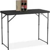 Relaxdays Table de jardin pliable , dimensions : 74 x 120 x 60 cm, plastique, acier, réglable en hauteur, 6 personnes, table de camping, noire