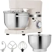 Arebos Robot de cuisine 1500W, Robot de cuisine, pétrin avec 2x bols en inox 4,5 & 5,5L, silencieux, 6 vitesses, Crème