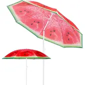 Springos Parasol Parasol de plage Diamètre 160 cm Parasol de jardin Pastèque Fonction de basculement Pliable Housse de protection incluse Réglable en hauteur Protection solaire