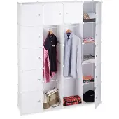 Relaxdays 10021971_49 Kleiderschrank transparent / weiß 14 Fachböden