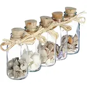Relaxdays : flacons décoratifs en forme de coquillage, lot de 5 coquillages assortis, décoration de salle de bain sur le thème de la mer, coquillages, mini-flacons en verre, naturel