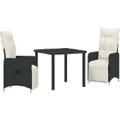 Syfax Ensemble de salle à manger pour jardin 3 pcs Noir polyrotin