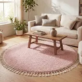 NATURL. Tapis rond à poils longs - Lofty Fringe Rose | Ø 150 cm | Rond | Pile haute