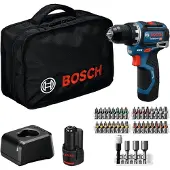 Bosch Perceuse-visseuse sans fil GSR 12V-32 Professional 12 V 32 Nm sans balais (06019N7004) + 2 batteries 2,0 Ah + chargeur + 36 pièces d'accessoires + sacoche