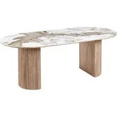 Ebuy24 Minamata 100x210cm, plateau de table en céramique blanc, brun foncé.