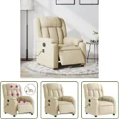The Living Store Fauteuil de massage électrique Crème Tissu