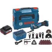 Bosch GOP 18V-34 Professional Cutter multifonctions sans fil 18 V Starlock Plus + 1x batterie 5,0 Ah + 17 pces. d'accessoires + L-Boxx - sans chargeur