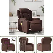 The Living Store Fauteuil de Massage Électrique Marron Similicuir
