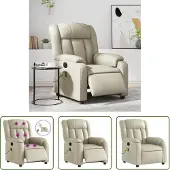 The Living Store Fauteuil de massage électrique Crème Similicuir