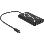 DeLOCK Adaptateur d'écran Thunderbolt 3 vers 2xDP femelle (DisplayPort), Adaptateur vidéo, Noir