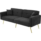MODFU Canapé Droit Convertible - 2 Places Rangement Latéral Tissu Sherpa Gris