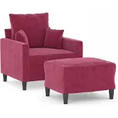 vidaXL Fauteuil avec pouf vin rouge 60 cm velours