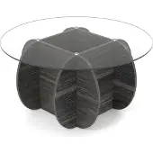 Northix Table basse ronde, plateau en verre trempé, rangement dissimulé