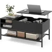Northix Table basse relevable avec rangement dissimulé, bois noir