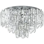 Eglo CALMEILLES Plafonnier chrome verre 63 cm Ø - Élégant luminaire suspendu pour salon, chambre à coucher, salle à manger - Plafonnier moderne douille E14, éléments en verre transparent