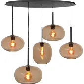 Highlight Suspension Bellini noir avec verre brun 5 lumières