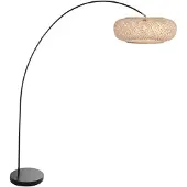 Mexlite Lampe à arc solva noir avec abat-jour en rotin Ø 60cm