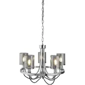 Searchlight Catalina Lampe suspendue à 5 flammes Chrome Câble tressé noir Abat-jour en verre fumé
