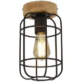 Searchlight 1Lt Plafonnier Cage, Noir Mat Avec Bois