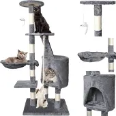 Purlove Maison pour chats à plusieurs étages 118 cm Fixation murale Caverne pour chats Creux de repos Troncs en sisal Plateformes Jouets pour chats Grand 7935