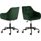 Actona Brooke Chaise de bureau en velours, vert.