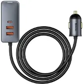 Baseus Share Together Chargeur de voiture avec extension, 3X Usb, Usb-C, 120W (Gris)