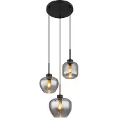Globo Lampe pendante de conception Matt Noir à 3 lumières avec verre fumé