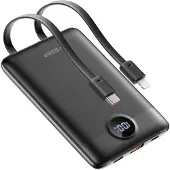 Veger Powerbank 10 000 mAh avec câbles intégrés type C / Lightning PD QC3.0 2A 22.5W C11 (W1170) noir
