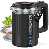 Clatronic Bouilloire en verre | 1,7 l |d'une seule main | Boîtier isolé thermiquement | Avec enrouleur de câble | Bouilloire noire | WK 3837