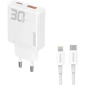 Dudao Gan A30Eul 30W Chargeur Usb-A / Usb-C + Câble Usb-C - Lightning - Blanc
