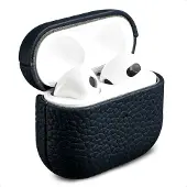 Accezz Coque en cuir véritable pour Apple Airpods 3 - Bleu foncé