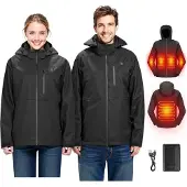 Vevor Veste Chauffante Homme avec Batterie 7,4 V, Manteau Électrique Softshell, Coupe-vent, Imperméable, 5 Zones de Chauffage, 3 Niveaux de Chaleur, pour Randonnée, Camping, Ski, Pêche, Cyclisme, S