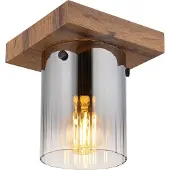 Globo Lighting Plafonnier, aspect bois, verre fumé, 1 flamme