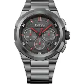 HUGO BOSS Montre Homme 1513361 Supernova Chronograph - Boîtier acier 46 mm, cadran noir, bracelet gris, mouvement quartz