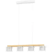 Eglo Suspension LED PORTICO-Z acier, bois blanc, brun ; verre clair 4X3,7W 2700-6500K L:88cm L:15cm H:110cm dimmable avec fonction Connect-Z
