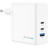 XLayer Chargeur 140 W blanc, 2 ports USB-C et 1 port USB-A, technologie GaN