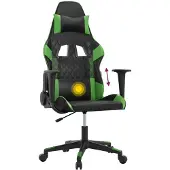 vidaXL Chaise gaming avec fonction massage, similicuir noir et vert