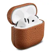 Accezz Coque en cuir véritable pour Apple Airpods 4 - Cognac