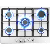 Arebos Table de cuisson 5 feux gaz | Acier inoxydable encastrable | Sécurité d'allumage automatique | Pour gaz naturel & propane | Autonome, efficace & économe en énergie