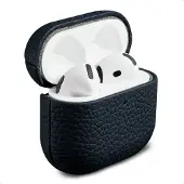 Accezz Coque en cuir véritable pour Apple Airpods 4 - Bleu foncé