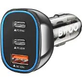 BWOO , chargeur USB-C 25 W + chargeur USB pour voiture 18 W, recharge rapide avec LED, noir transparent