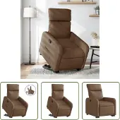 The Living Store Fauteuil relax avec releveur Marron Tissu