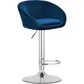 Leobert Tabouret De Bar - - East - Velours Bleu Marine/Base Chromée - 53 X 46 X 81-103 Cm